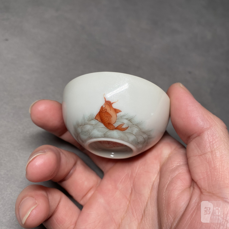清道光 粉彩鱼化龙纹卧足杯一对 - 图7